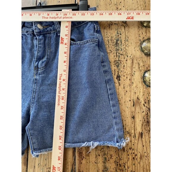 Romwe Womens Denim blue High rise Shorts xs cotton button cutoff bermuda cuffed - Picture 6 of 6